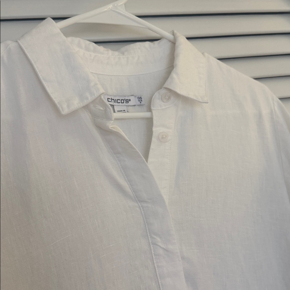 Chico's Linen Embroidered Palms Dress. - Picture 5 of 8